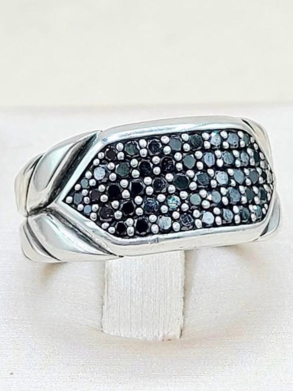 David Yurman Chevron Pave Signet Ring With Black Diamonds